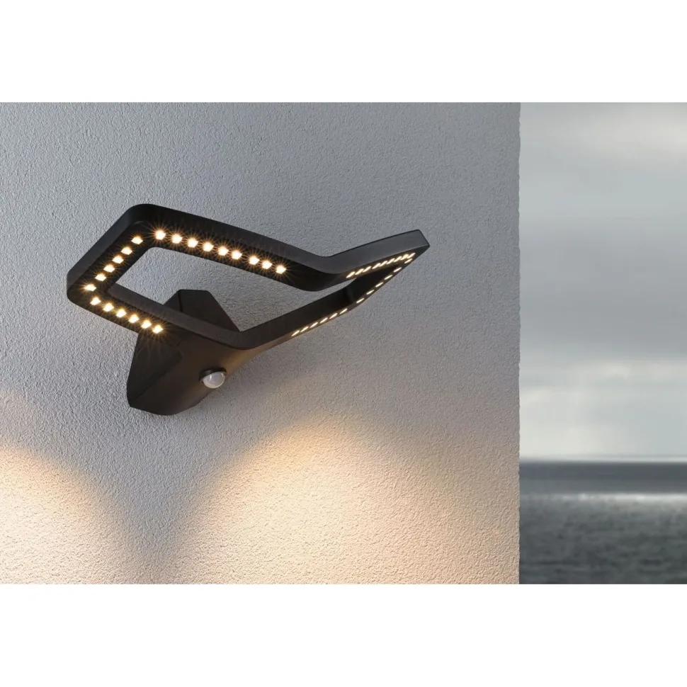 LED-ulkoseinävalaisin Paulmann Alara Smart Home Zigbee 3.0 375x270mm hämäräohjattu liiketunnistin IR RGBW+ 10W 450lm antrasiitti