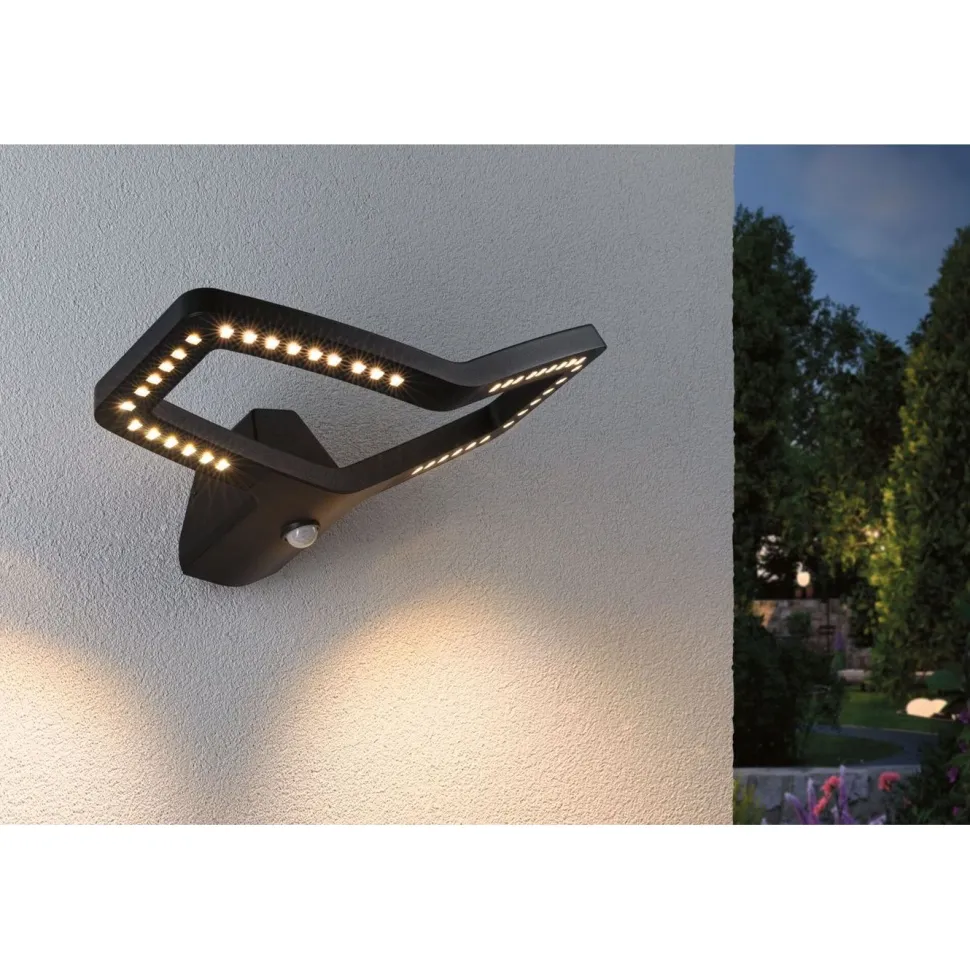 LED-ulkoseinävalaisin Paulmann Alara 375x270mm 3000K 10W 450lm hämäräohjattu liiketunnistin IR antrasiitti