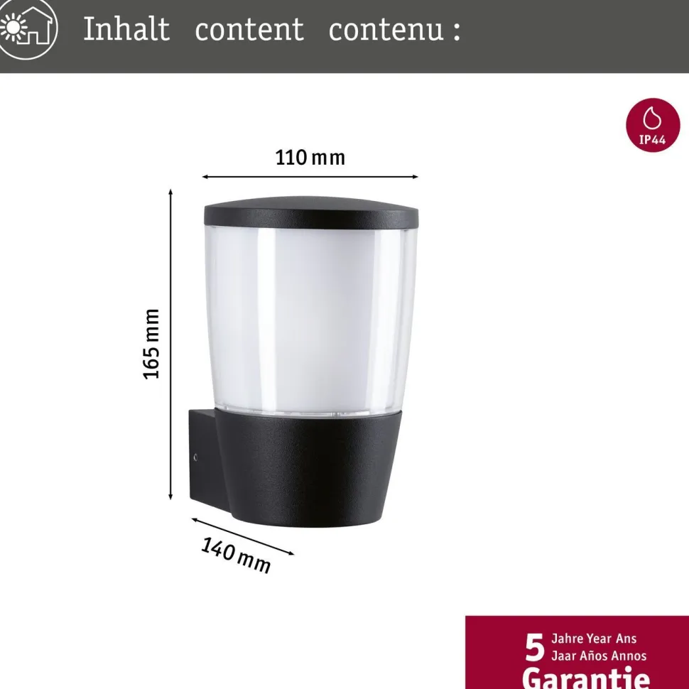 LED-ulkoseinävalaisin Paulmann Bako, IP44, korroosionkestävä