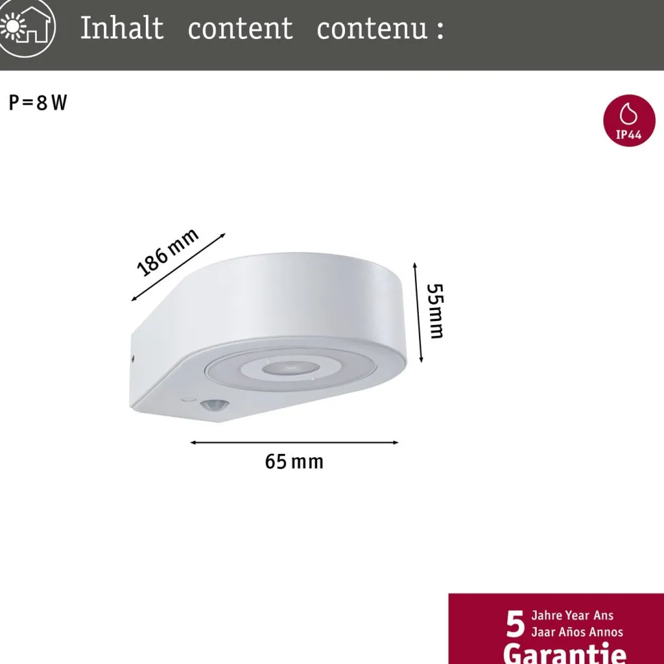 LED-ulkoseinävalaisin Paulmann Silma 65x186mm 3000K 5.5/0.7W 600lm hämäräohjattu liiketunnistin IR antrasiitti