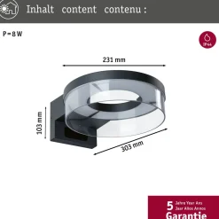 LED-ulkoseinävalaisin Paulmann Capera 231mm 3000K 8/1.2W 700lm hämäräohjattu liiketunnistin IR valkoinen