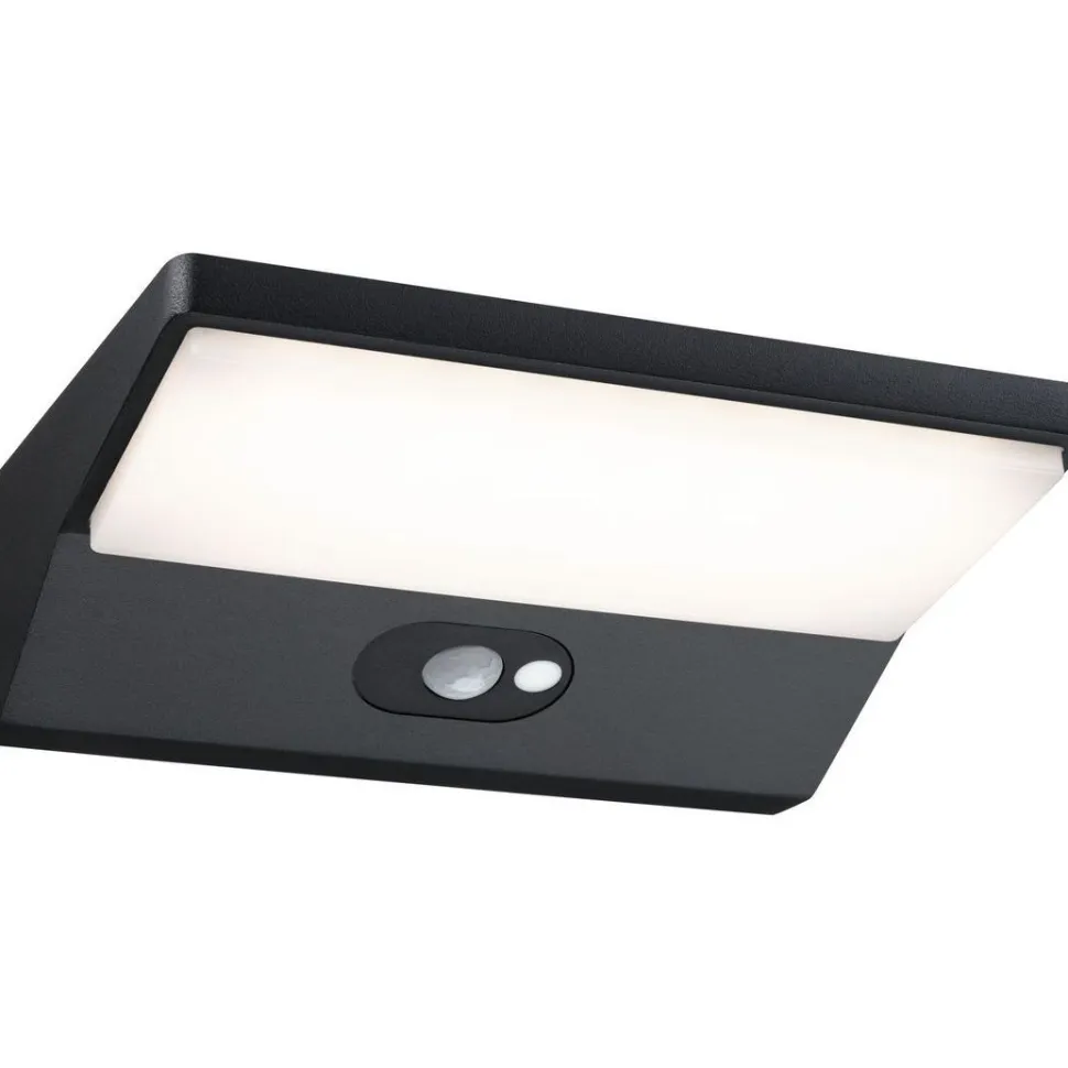 LED-ulkoseinävalaisin aurinkokennolla Paulmann Ronas, 18x15cm, IP44, 3000K, liiketunnistin, tummanharmaa