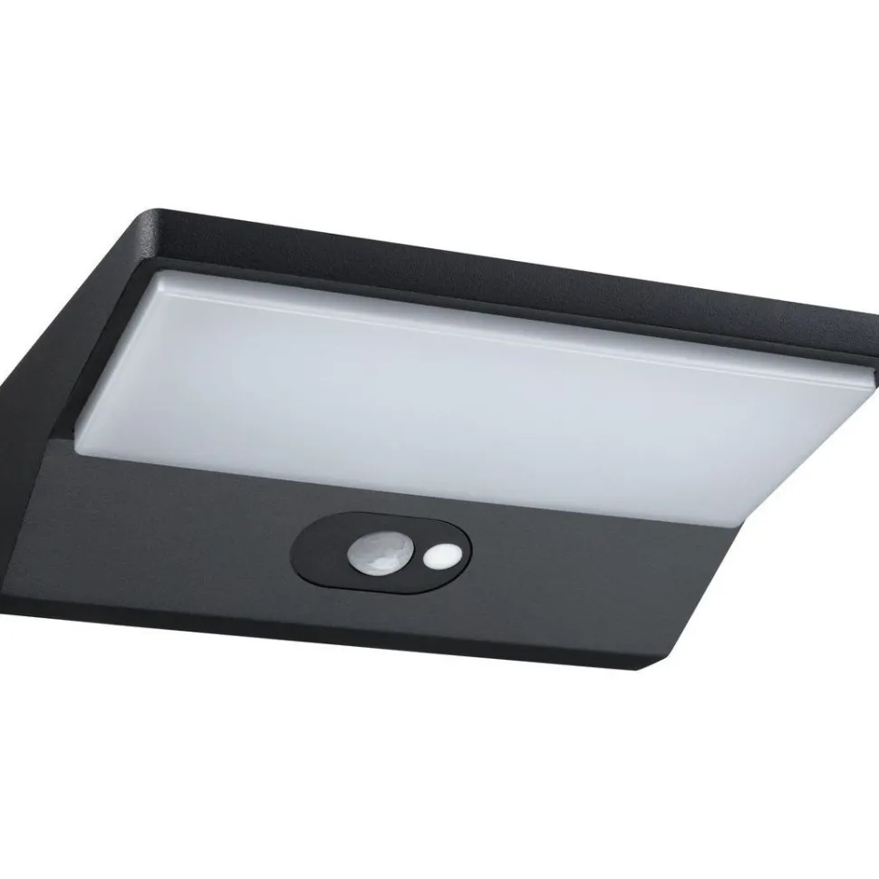 LED-ulkoseinävalaisin aurinkokennolla Paulmann Ronas, 18x15cm, IP44, 3000K, liiketunnistin, tummanharmaa