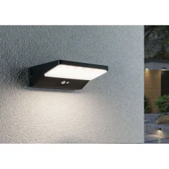 LED-ulkoseinävalaisin aurinkokennolla Paulmann Ronas, 18x15cm, IP44, 3000K, liiketunnistin, tummanharmaa