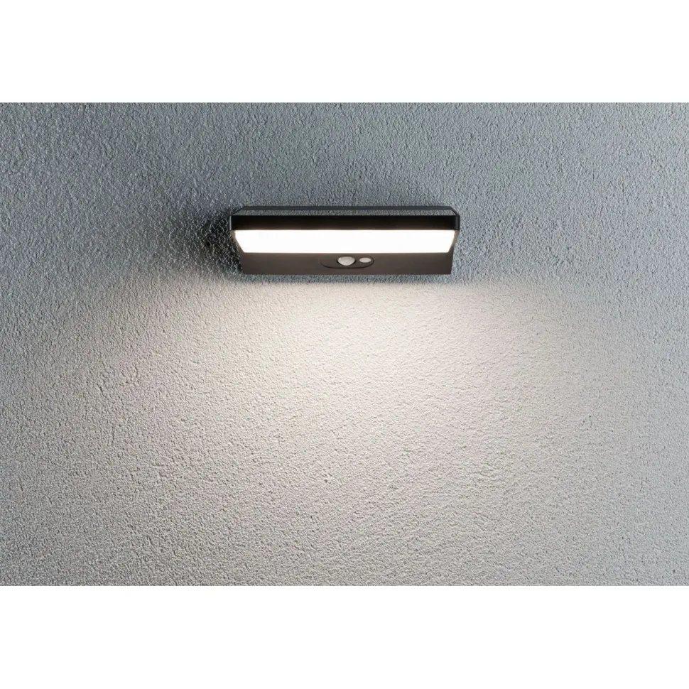 LED-ulkoseinävalaisin aurinkokennolla Paulmann Ronas, 18x15cm, IP44, 3000K, liiketunnistin, tummanharmaa