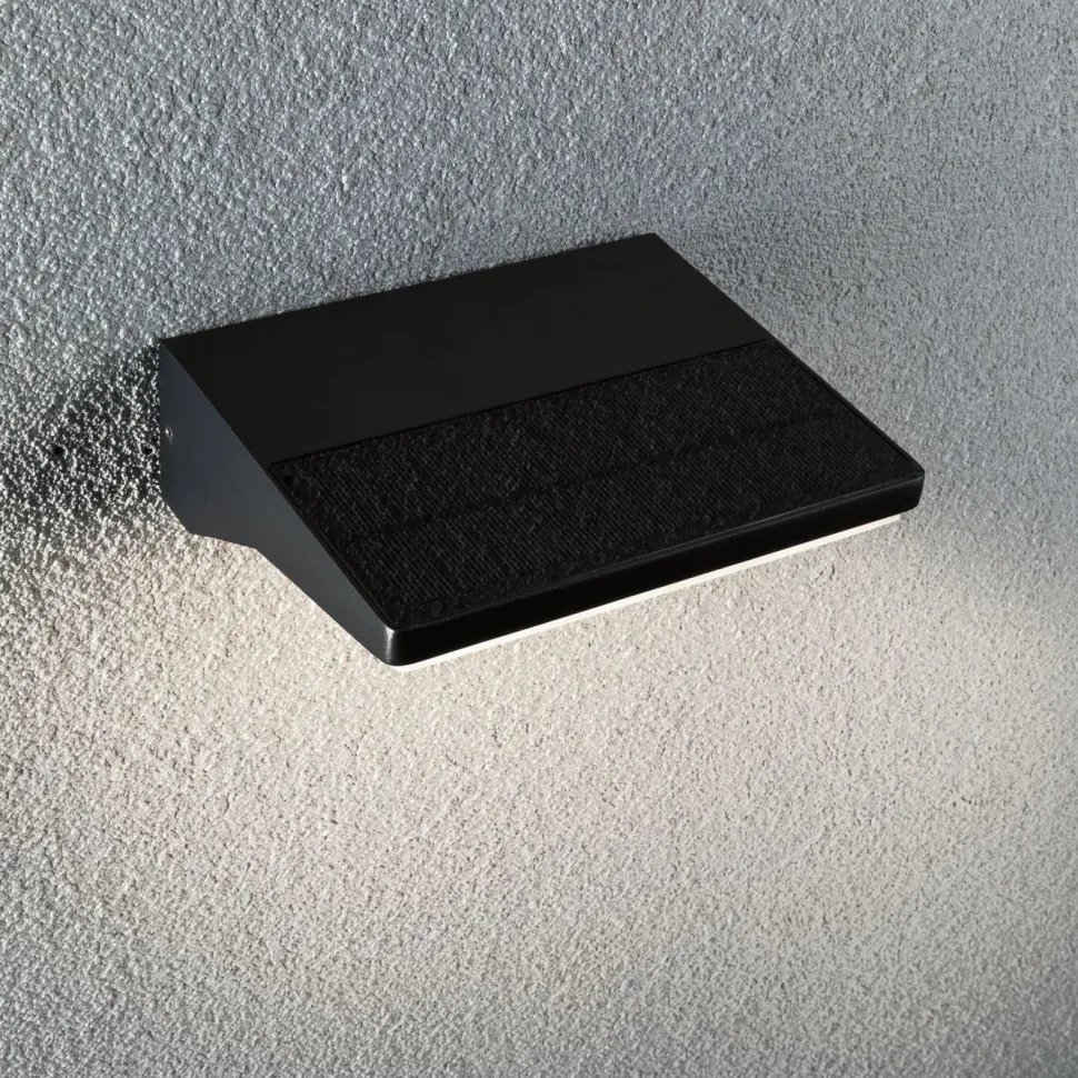 LED-ulkoseinävalaisin aurinkokennolla Paulmann Ronas, 18x15cm, IP44, 3000K, liiketunnistin, tummanharmaa