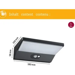 LED-ulkoseinävalaisin aurinkokennolla Paulmann Ronas, 18x15cm, IP44, 3000K, liiketunnistin, tummanharmaa