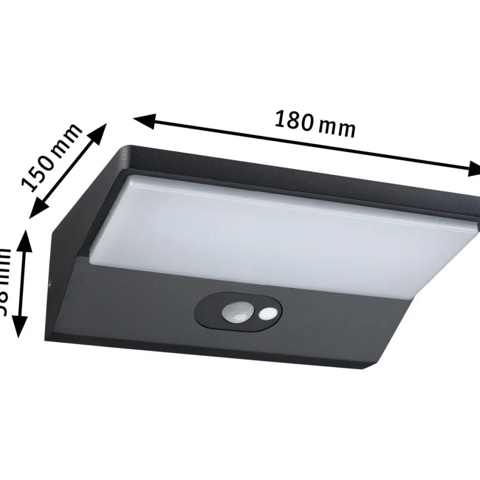 LED-ulkoseinävalaisin aurinkokennolla Paulmann Ronas, 18x15cm, IP44, 3000K, liiketunnistin, tummanharmaa