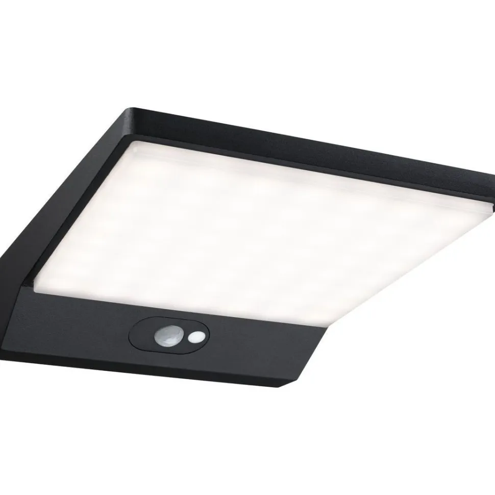 LED-ulkoseinävalaisin aurinkokennolla Paulmann Ronas, 18x25cm, IP44, 3000K, liiketunnistin, tummanharmaa