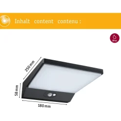 LED-ulkoseinävalaisin aurinkokennolla Paulmann Ronas, 18x25cm, IP44, 3000K, liiketunnistin, tummanharmaa