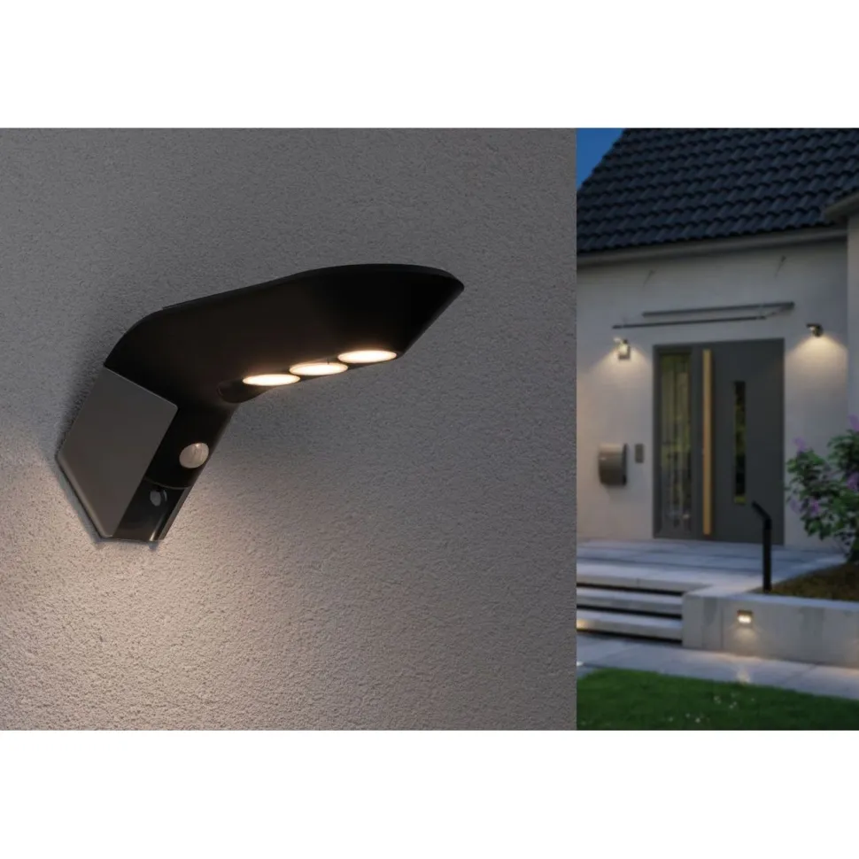 LED-ulkoseinävalaisin aurinkokennolla Paulmann Soley, IP44, 3000K, liiketunnistin, antrasiitti