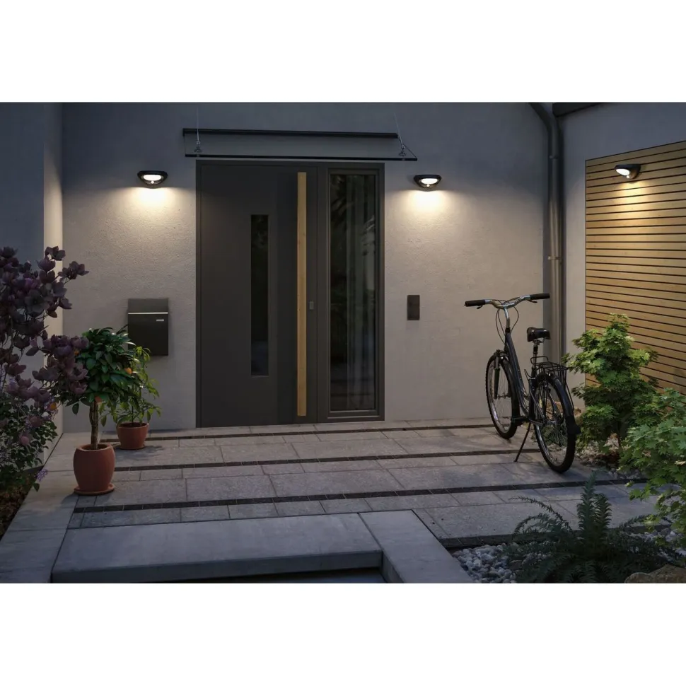 LED-ulkoseinävalaisin aurinkokennolla Paulmann Sorova, IP44, 3000K, antrasiitti