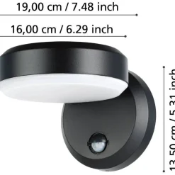 LED-ulkoseinävalaisin Eglo Fornaci, musta/valkoinen, liiketunnistin