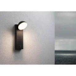 LED-ulkoseinävalaisin liike- ja hämärätunnistimella Paulmann Puka, IP44, 3000K, korroosionkestävä, antrasiitti