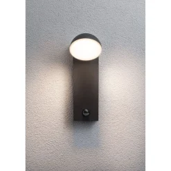 LED-ulkoseinävalaisin liike- ja hämärätunnistimella Paulmann Puka, IP44, 3000K, korroosionkestävä, antrasiitti