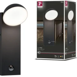LED-ulkoseinävalaisin liike- ja hämärätunnistimella Paulmann Puka, IP44, 3000K, korroosionkestävä, antrasiitti