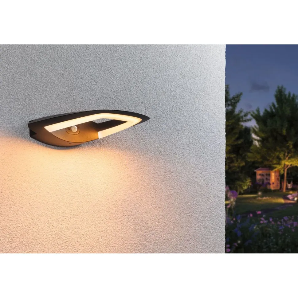 LED-ulkoseinävalaisin liiketunnistimella Paulmann Akena, IP44, 2200K, antrasiitti