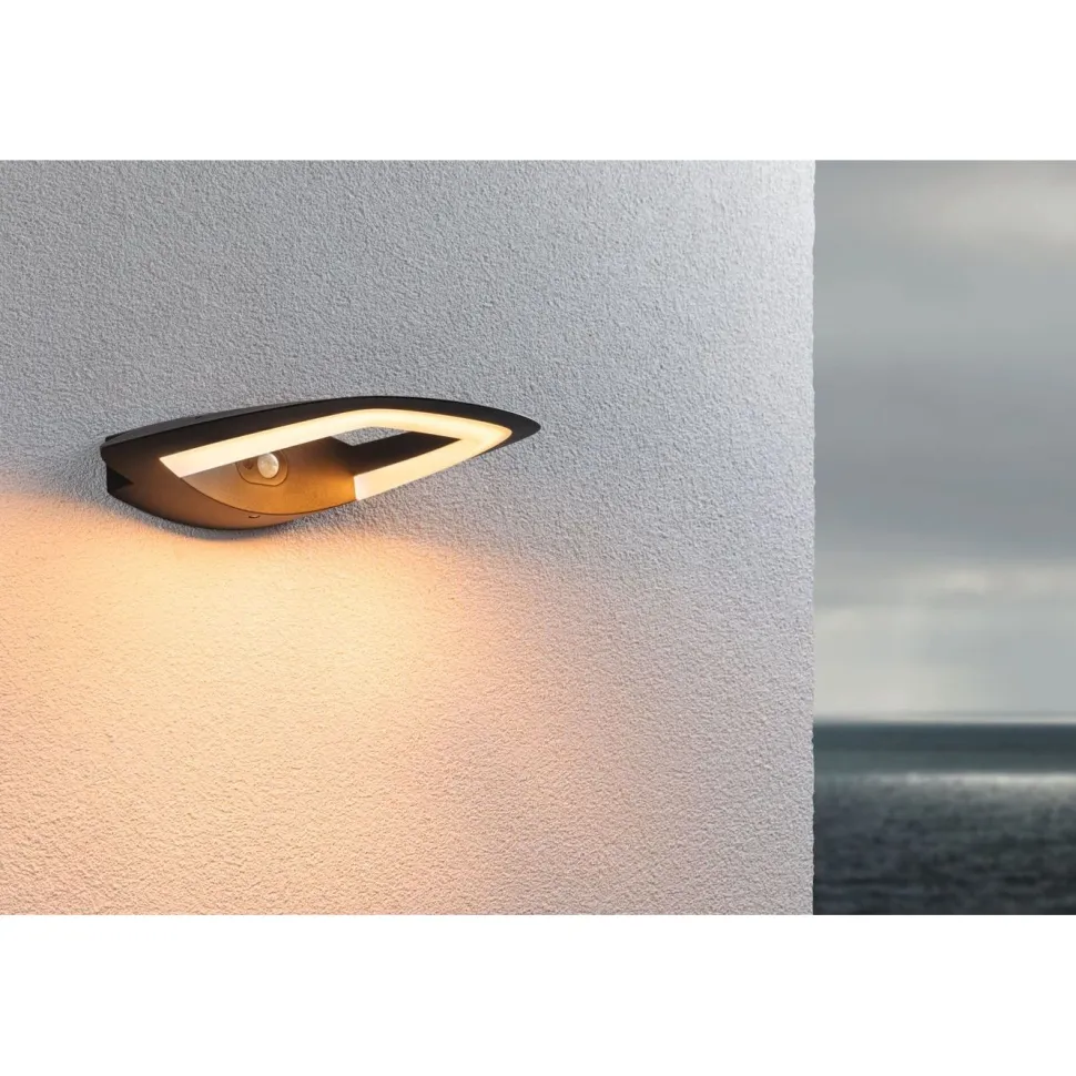 LED-ulkoseinävalaisin liiketunnistimella Paulmann Akena, IP44, 2200K, antrasiitti
