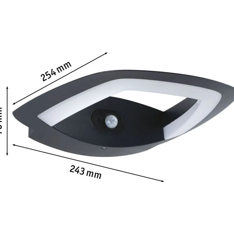 LED-ulkoseinävalaisin liiketunnistimella Paulmann Akena, IP44, 3000K, antrasiitti