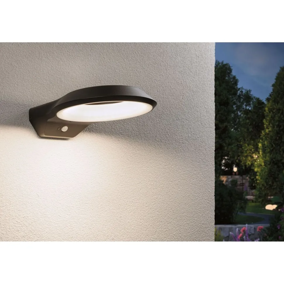 LED-ulkoseinävalaisin liiketunnistimella Paulmann Anela, IP44, 3000K, antrasiitti