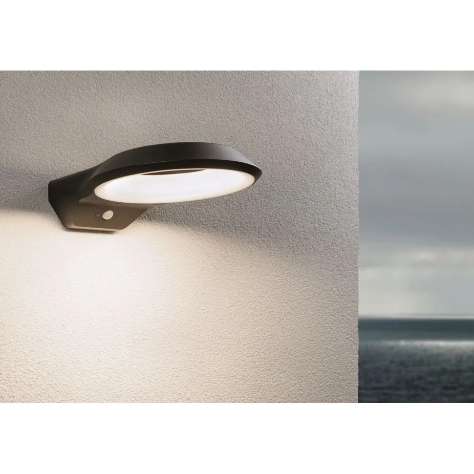 LED-ulkoseinävalaisin liiketunnistimella Paulmann Anela, IP44, 2200K, antrasiitti