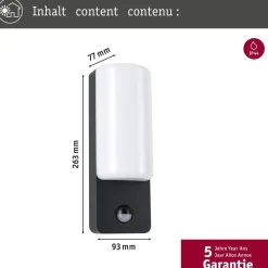 LED-ulkoseinävalaisin liiketunnistimella Paulmann Bonnie, IP44, 3000K, antrasiitti