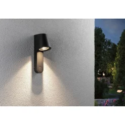 LED-ulkoseinävalaisin liiketunnistimella Paulmann Caissa, IP44, 3000K, antrasiitti