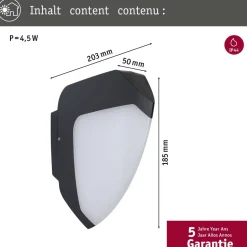 LED-ulkoseinävalaisin liiketunnistimella Paulmann Ikosea, IP44, 5x20.3cm, korroosionkestävä, antrasiitti