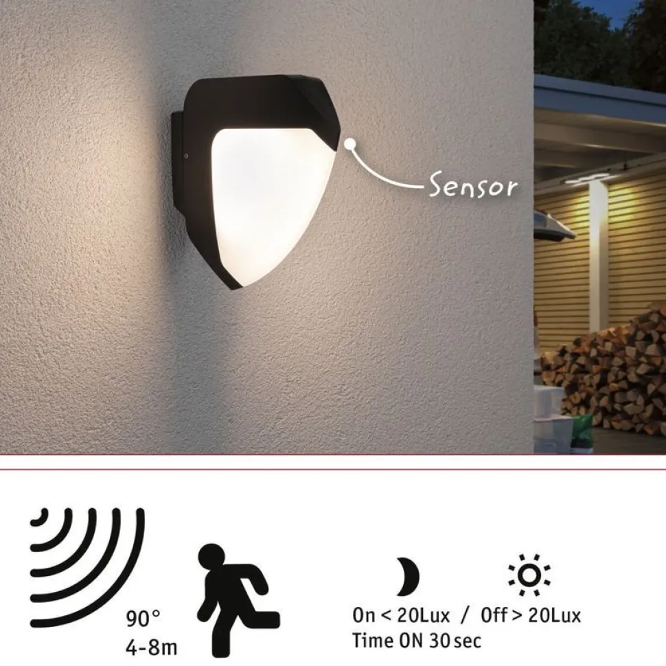 LED-ulkoseinävalaisin liiketunnistimella Paulmann Ikosea, IP44, 5x20.3cm, korroosionkestävä, antrasiitti