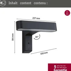 LED-ulkoseinävalaisin liiketunnistimella Paulmann Ito Horizontal, IP44, 3000K, antrasiitti