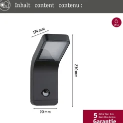 LED-ulkoseinävalaisin liiketunnistimella Paulmann Kulma, IP44, 3000K, korroosionkestävä, antrasiitti