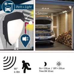 LED-ulkoseinävalaisin liiketunnistimella Paulmann Park + Light Ikosea, IP44, 3000K, antrasiitti