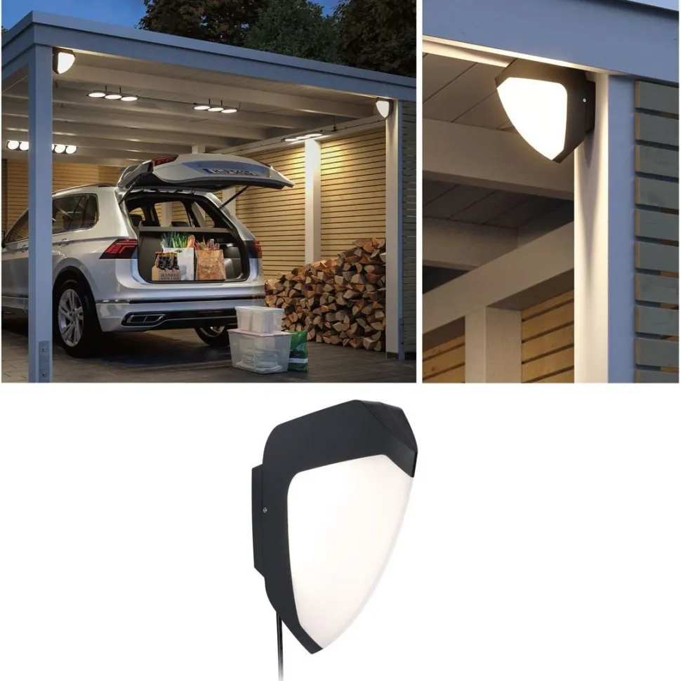 LED-ulkoseinävalaisin liiketunnistimella Paulmann Park + Light Ikosea, IP44, 3000K, antrasiitti