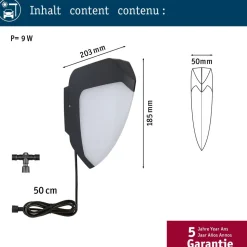 LED-ulkoseinävalaisin liiketunnistimella Paulmann Park + Light Ikosea, IP44, 3000K, antrasiitti