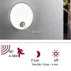 LED-ulkoseinävalaisin liiketunnistimella Paulmann Platomo, IP44, 18cm, 3000K, korroosionkestävä, musta