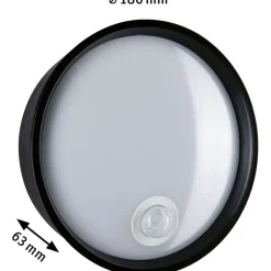 LED-ulkoseinävalaisin liiketunnistimella Paulmann Platomo, IP44, 18cm, 3000K, korroosionkestävä, musta