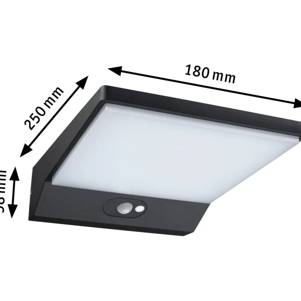 LED-ulkoseinävalaisin liiketunnistimella Paulmann Ronea, IP44, 18x25cm, 10.5W, 3000K, tummanharmaa