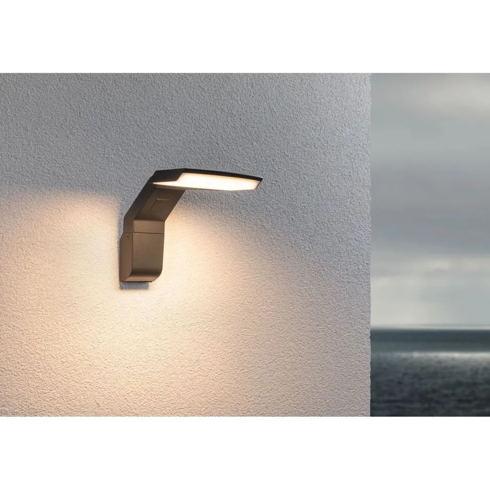 LED-ulkoseinävalaisin liiketunnistimella Paulmann Zenera, IP44, 3000K, korroosionkestävä, antrasiitti