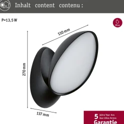 LED-ulkoseinävalaisin Paulmann Batona, IP44, 3000K, antrasiitti