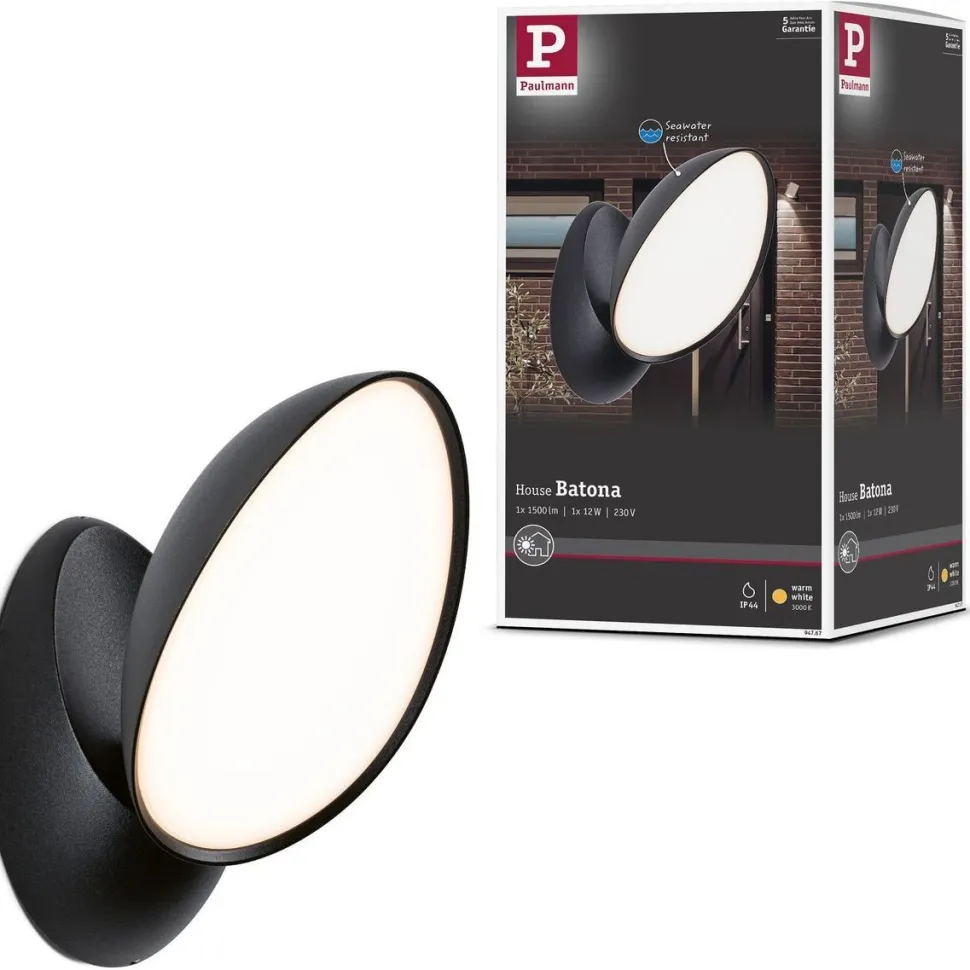 LED-ulkoseinävalaisin Paulmann Batona, IP44, 3000K, antrasiitti