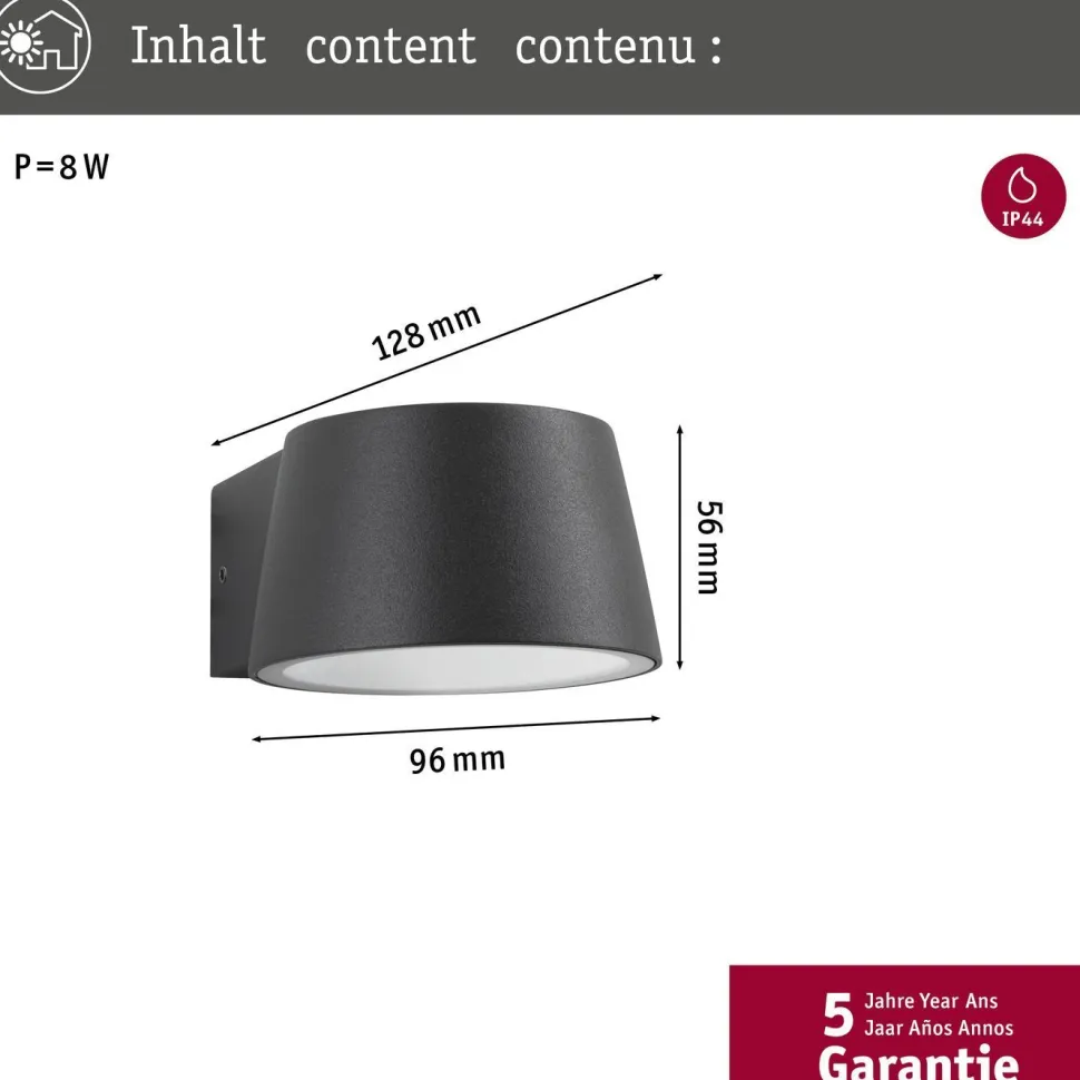 LED-ulkoseinävalaisin Paulmann Capea, IP44, 2200K, antrasiitti