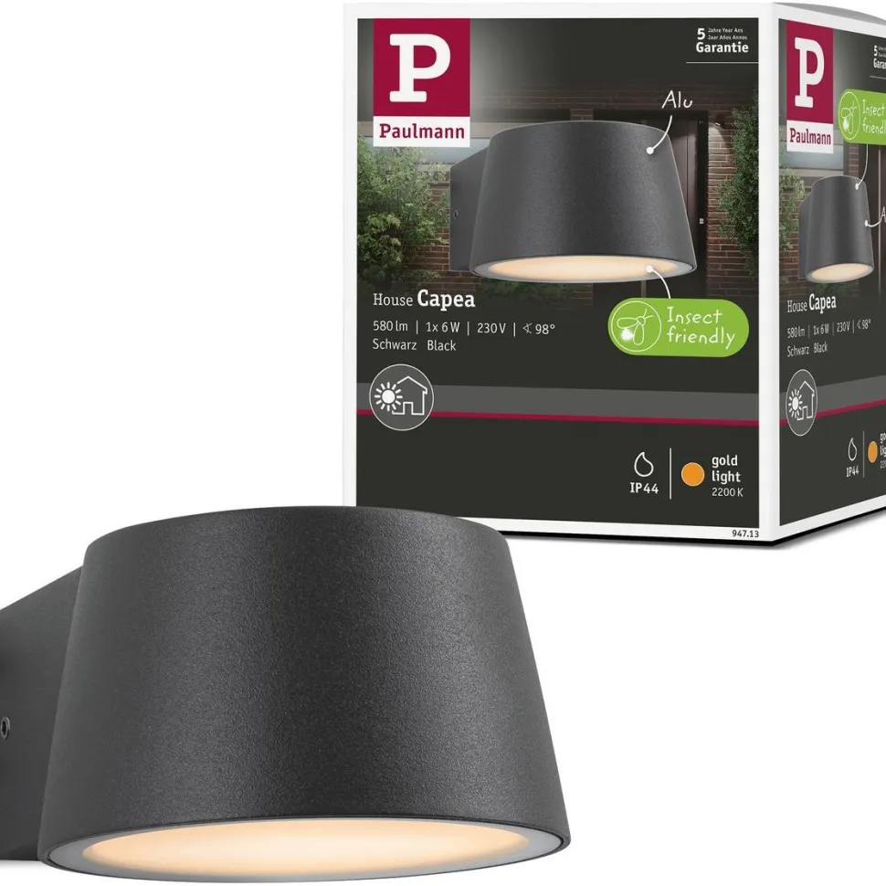 LED-ulkoseinävalaisin Paulmann Capea, IP44, 2200K, antrasiitti
