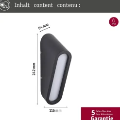 LED-ulkoseinävalaisin Paulmann Clif, IP44, 3000K, korroosionkestävä, antrasiitti