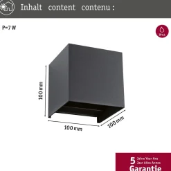 LED-ulkoseinävalaisin Paulmann Cybo, Smart Home Zigbee 3.0, IP44, 10x10cm, RGBW+, antrasiitti