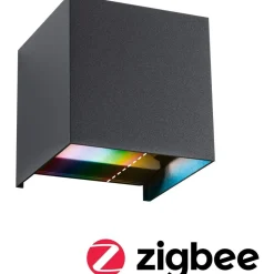 LED-ulkoseinävalaisin Paulmann Cybo, Smart Home Zigbee 3.0, IP44, 10x10cm, RGBW+, antrasiitti