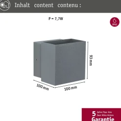 LED-ulkoseinävalaisin Paulmann Cybo Square, IP65, 10x10cm, 2700K, valkoinen