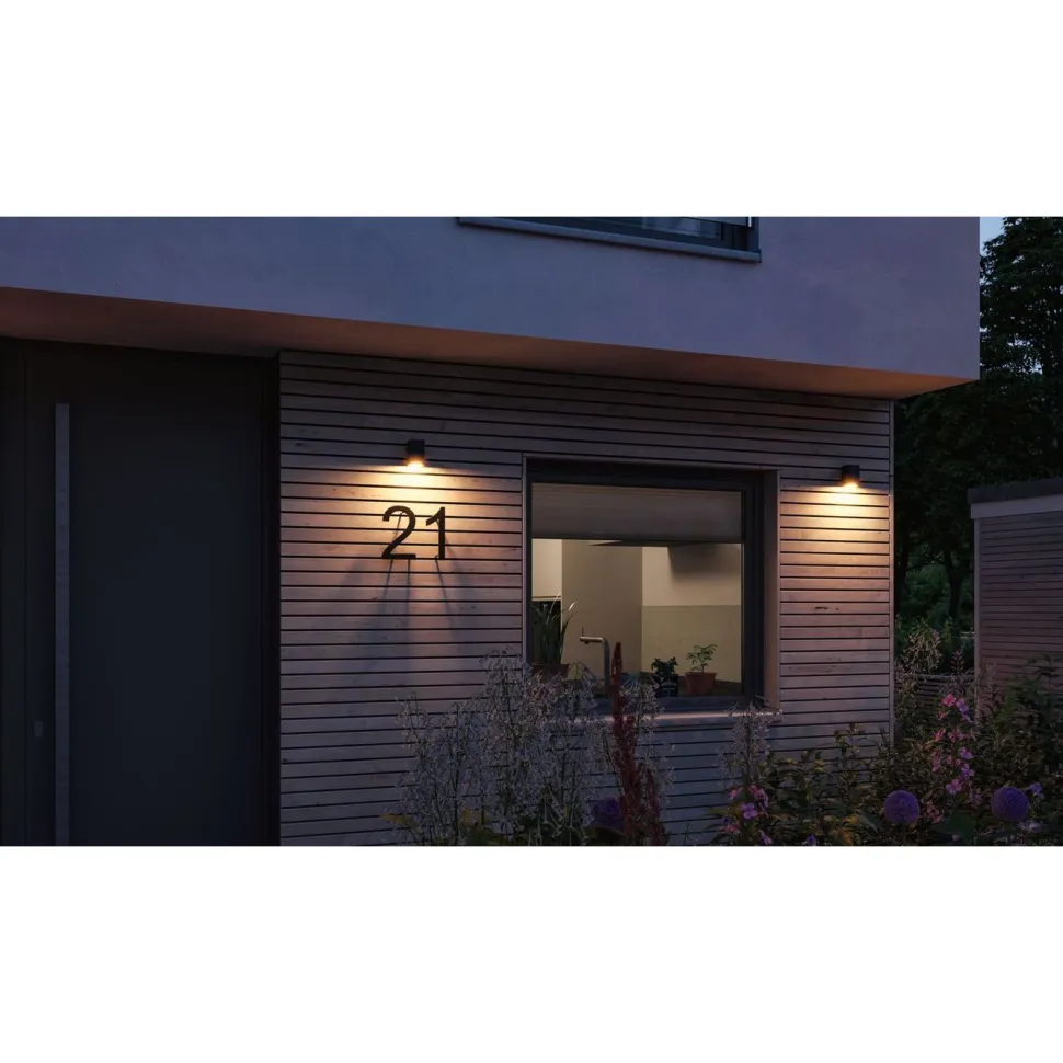 LED-ulkoseinävalaisin Paulmann Flame, IP44, 2200K, antrasiitti