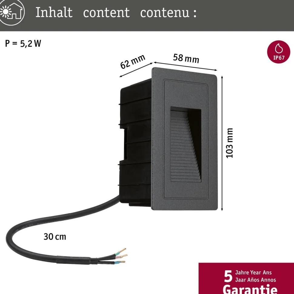 LED-ulkoseinävalaisin Paulmann High, IP44, 103x58mm, 3000K, 4W, 30lm, musta