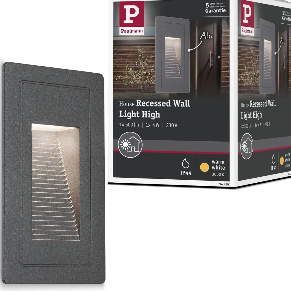LED-ulkoseinävalaisin Paulmann High, IP44, 103x58mm, 3000K, 4W, 30lm, musta