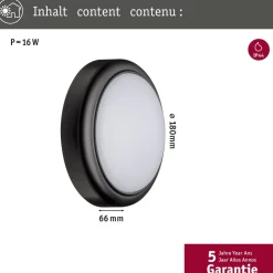 LED-ulkoseinävalaisin Paulmann, IP44, 180mm, 3000K, 15W, 1050lm, harmaa